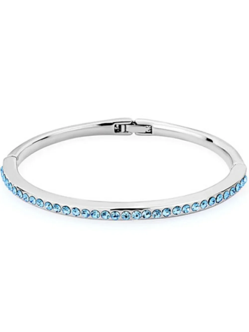 Pugster Silver Bangle Bracelet with Light Blue Crystals